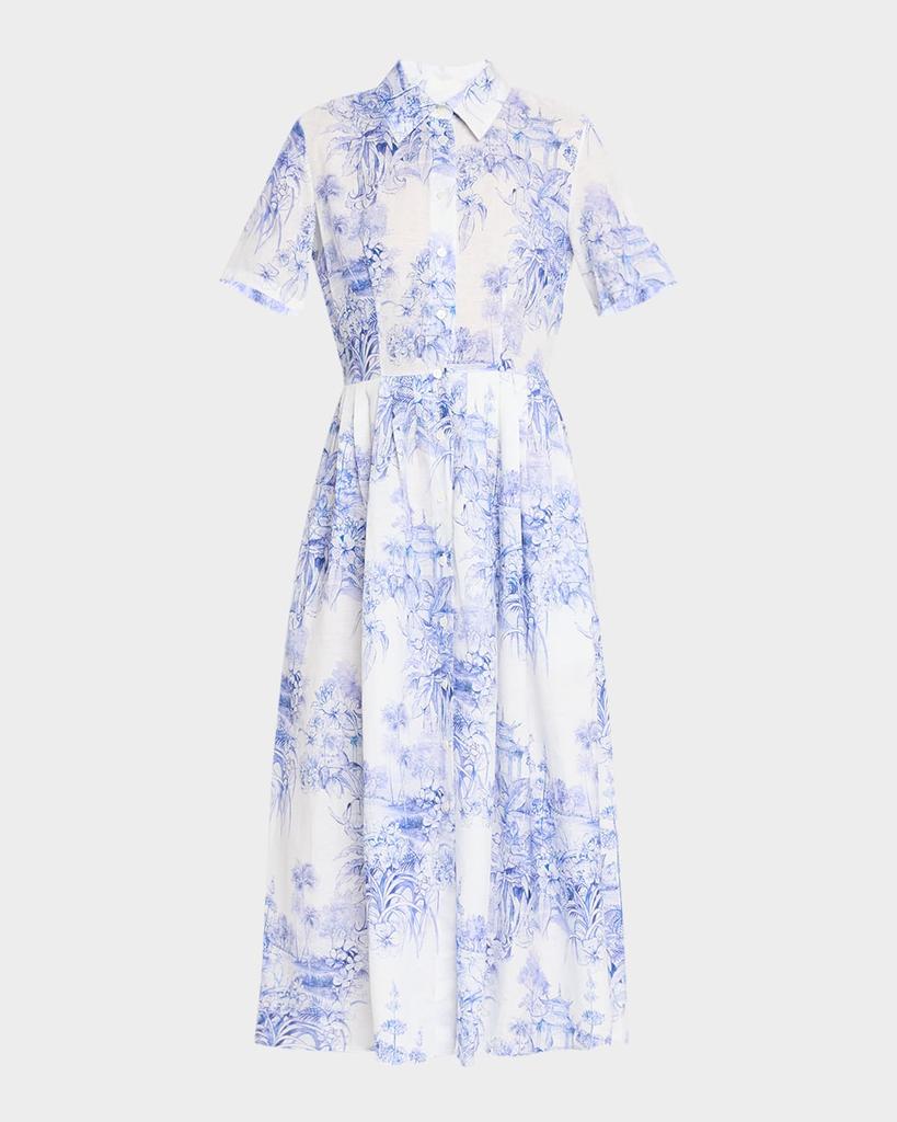 Evi Grintela Nellie Pleated Toile-Print Midi Shirtdress