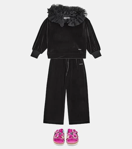 MONNALISA Tulle-trimmed velvet hoodie 2
