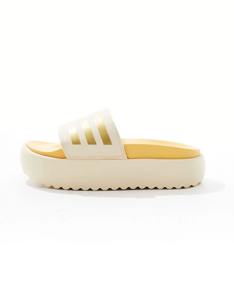 Adidas adidas Training Adilette platform sliders in sand and gold 2
