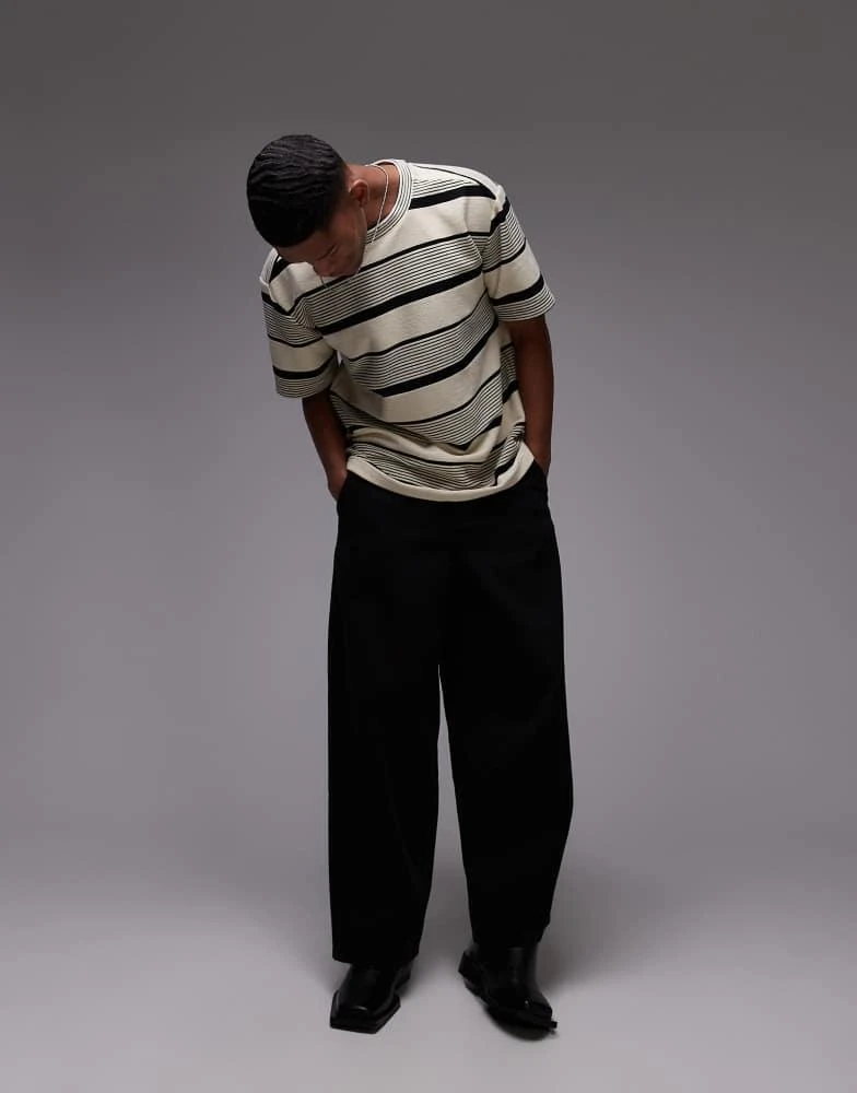 Topman Topman premium oversized fit stripe t-shirt in ecru 2
