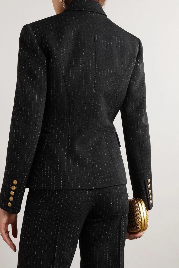 Balmain Button-embellished pinstriped metallic wool-blend twill blazer 3