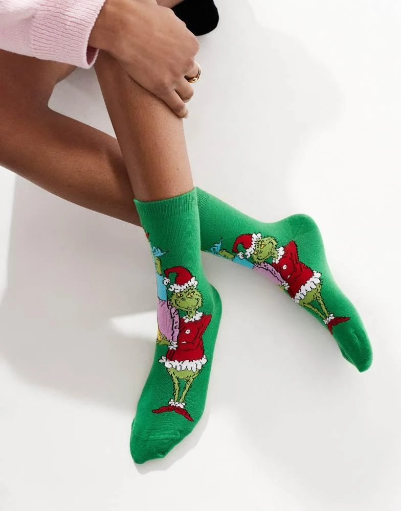 ASOS ASOS DESIGN Christmas Grinch ankle socks in green 1