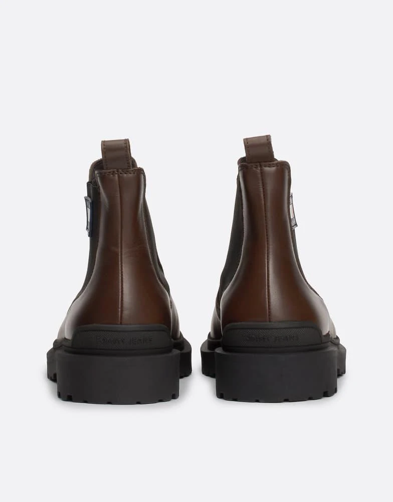 Tommy Jeans Tommy Jeans Rubberised logo leather cleat chelsea boots in dark brown 3