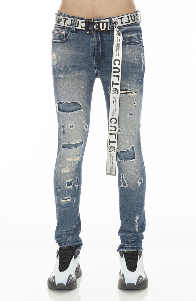 Cult Of Individuality Punk Belted Distressed Super Skinny Jeans