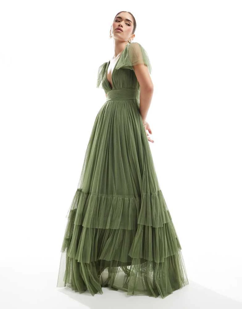 Lace & Beads Lace & Beads Bridesmaid Madison maxi dress in soft olive 1