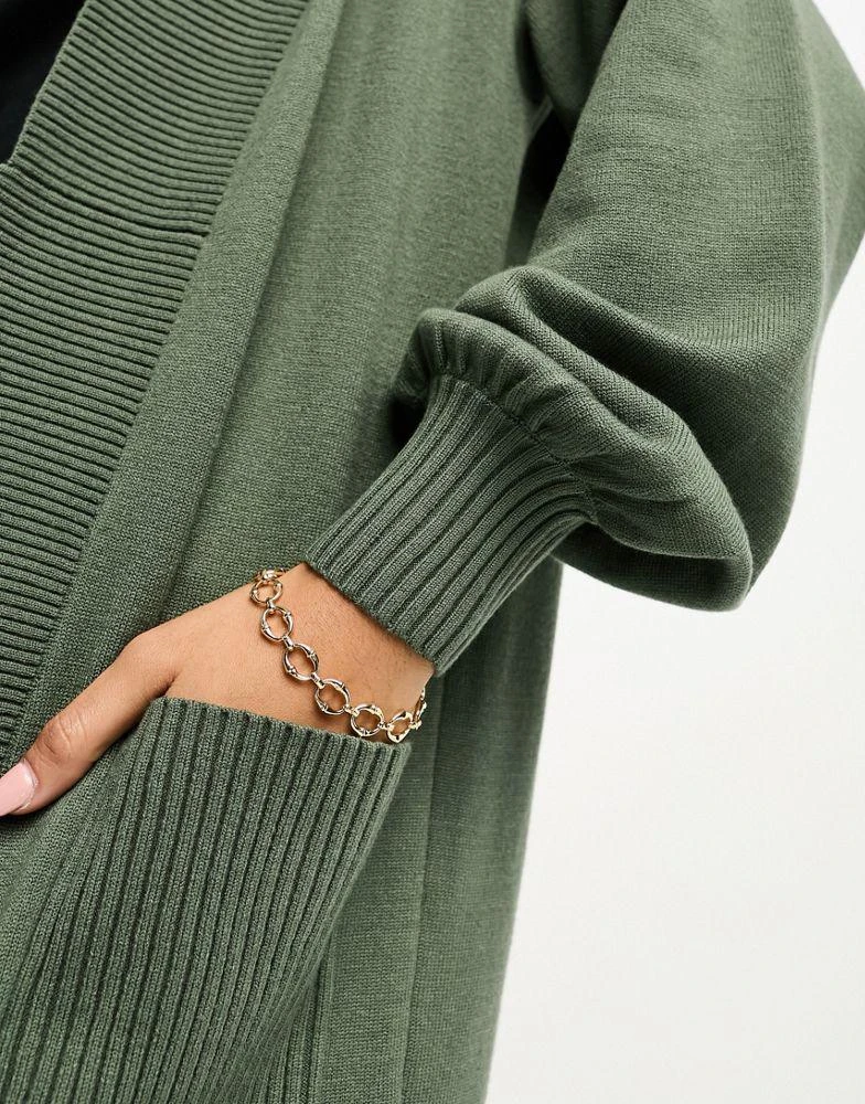 River Island maxi ribbed cardigan in khaki – On Sale Now with Up