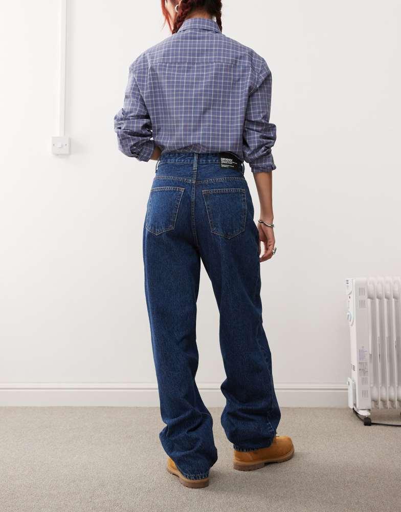 Dr Denim Dr Denim Donna relaxed fit high waist wide straight leg jeans in stream dark retro