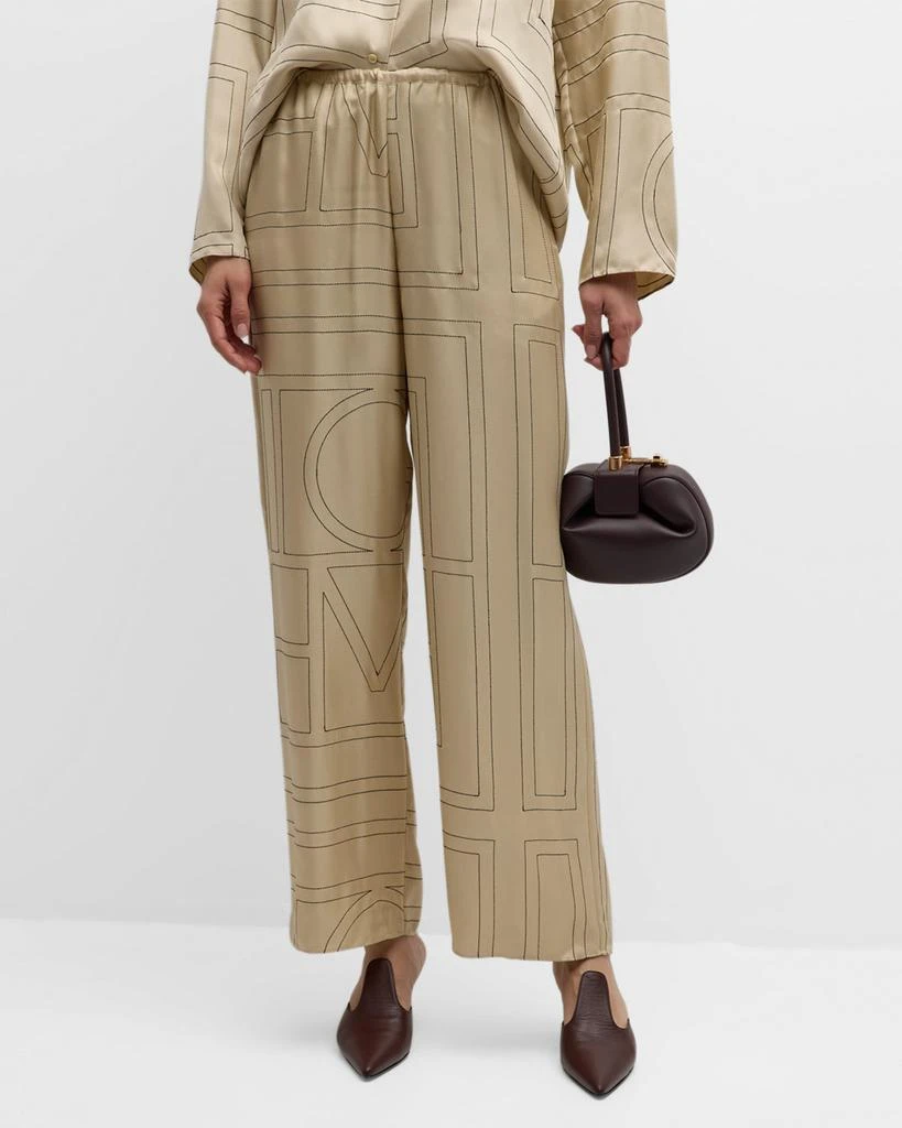 Totême Monogram-Embroidered Silk Pajama Pants 2