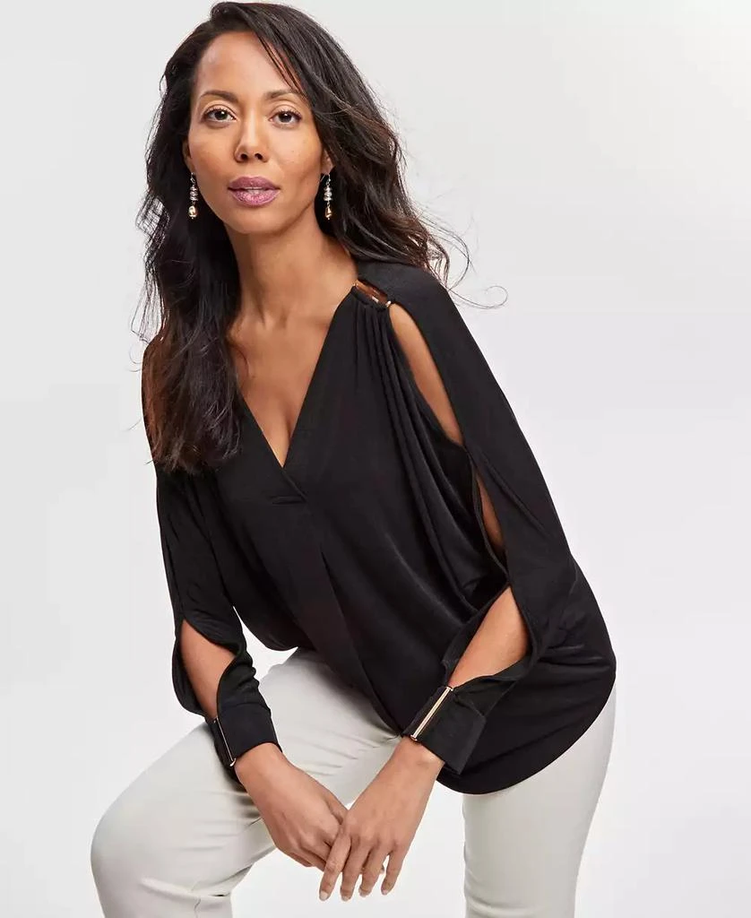 JM Collection Women's Cold-Shoulder Hardware Jersey Top, Created for Macy's 1