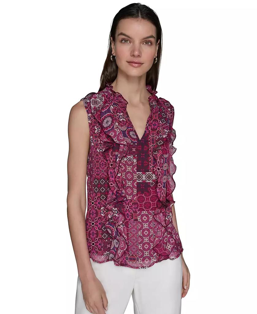 Karl Lagerfeld Paris Women's Printed Ruffled Blouse