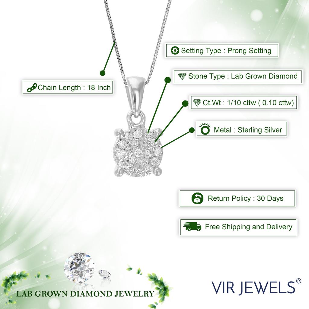 Vir Jewels 1/10 cttw Lab Grown Diamond Pendant Necklace .925 Sterling Silver For Women 1/4 Inch With 18 Inch Chain