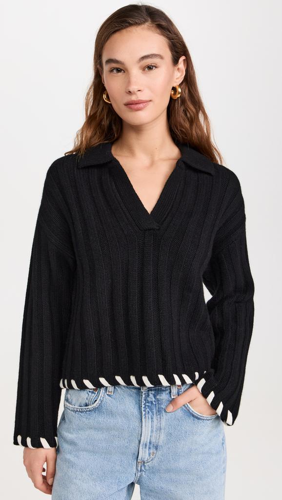 Naadam Wool Cashmere Hand Laced Polo