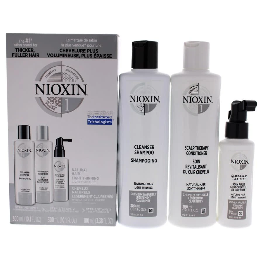 NIOXIN System 1 Natural Hair Light Thinning Kit by Nioxin for Unisex - 3 Pc 10.1oz Cleanser Shampoo 1