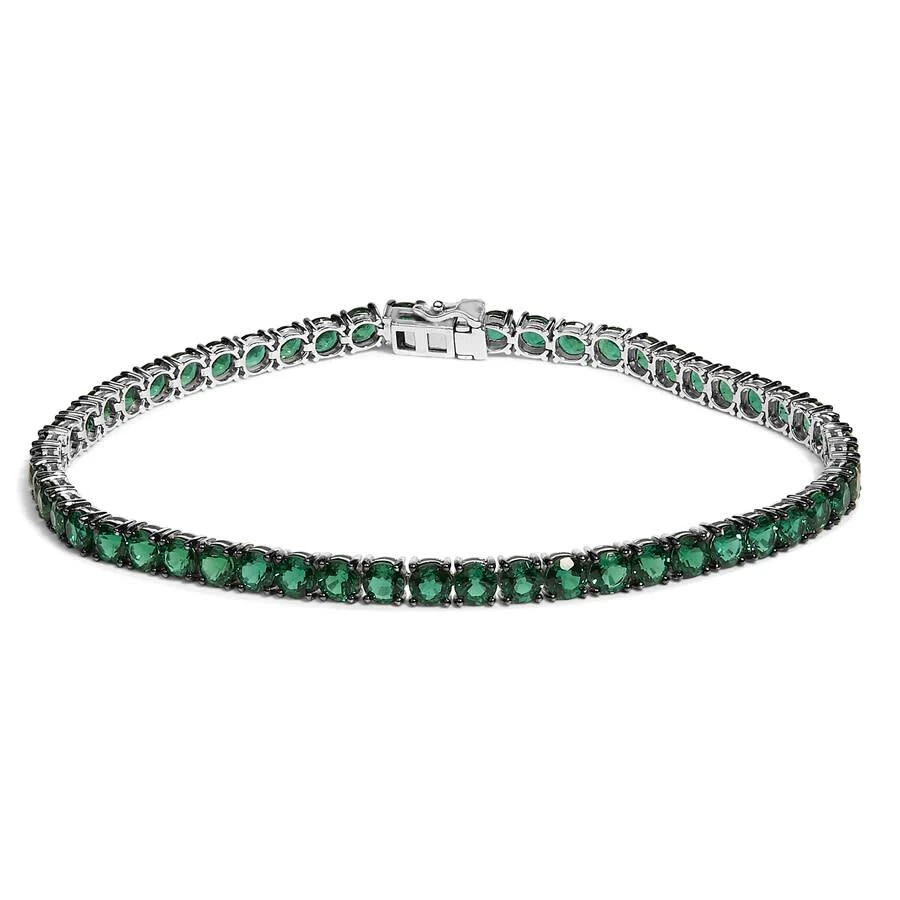 Haus Of Brilliance Men
s .925 Sterling Silver Created Green Emerald Tennis Bracelet - 8.5" Inches