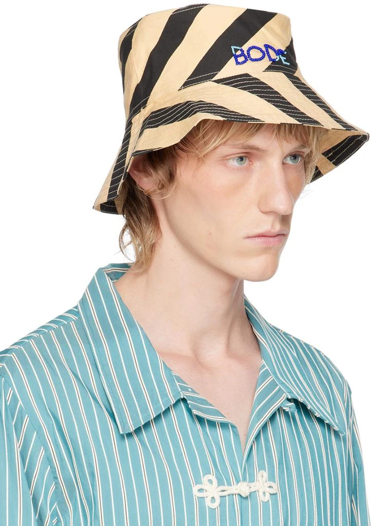 BODE Beige & Black Domino Stripe Bucket Hat 2