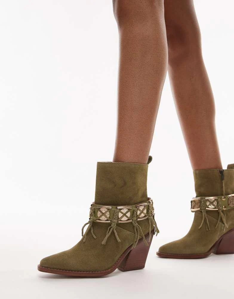 Bronx Bronx New-kole fringe western ankle boots in khaki suede 1