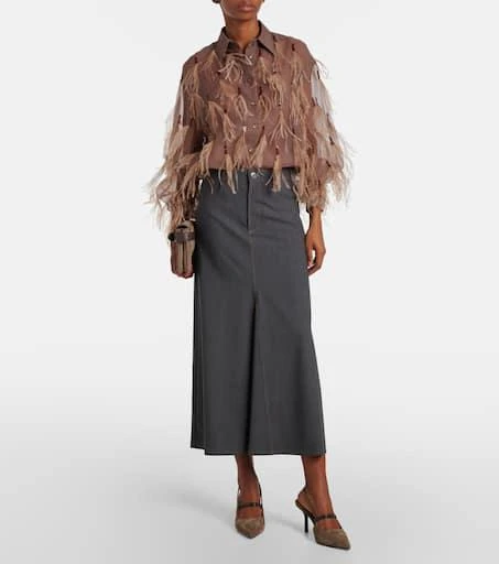 Brunello Cucinelli Feather-trimmed silk organza shirt 2