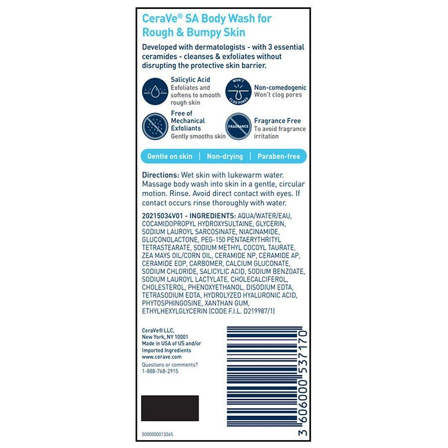 CeraVe SA Body Wash, Gentle Exfoliating Salicylic Acid Cleanser for Rough & Bumpy Skin 9
