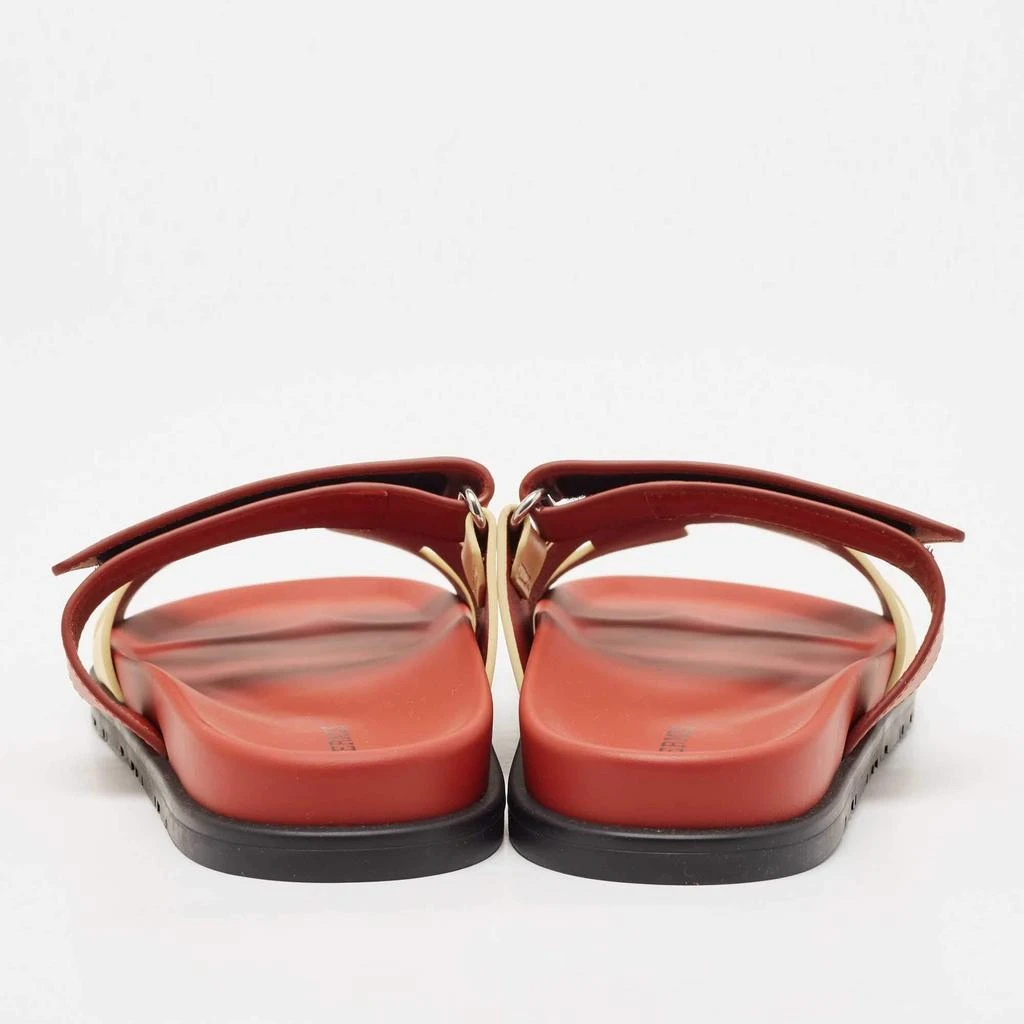 Hermes Hermes Cream/Burgundy Leather Chypre Flat Sandals Size 38 5