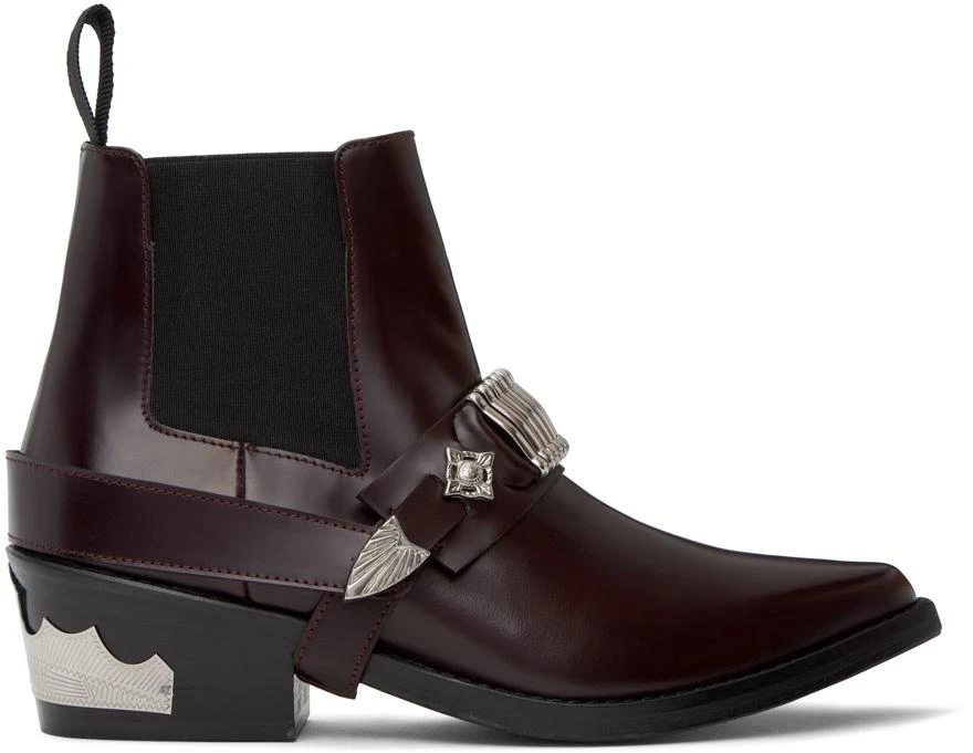 Toga Pulla Burgundy Ankle Strap Chelsea Boots 1