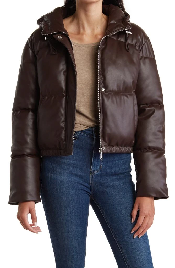 Sam Edelman Faux Leather Hooded Crop Puffer Jacket 1
