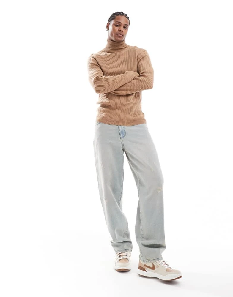 Brave Soul Brave Soul cotton ribbed roll neck jumper in tan 4