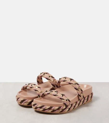 Valentino Rockstud Torchon leather-trimmed sandals 4