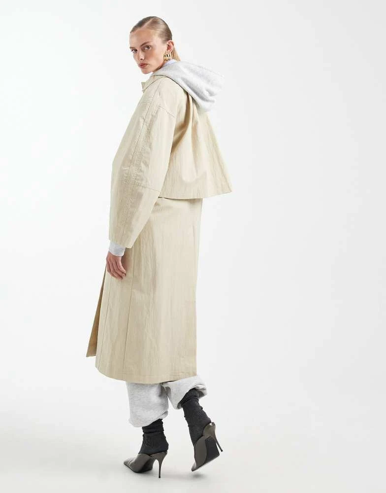 ASOS ASOS DESIGN longline trench coat with pleat detail in stone 3