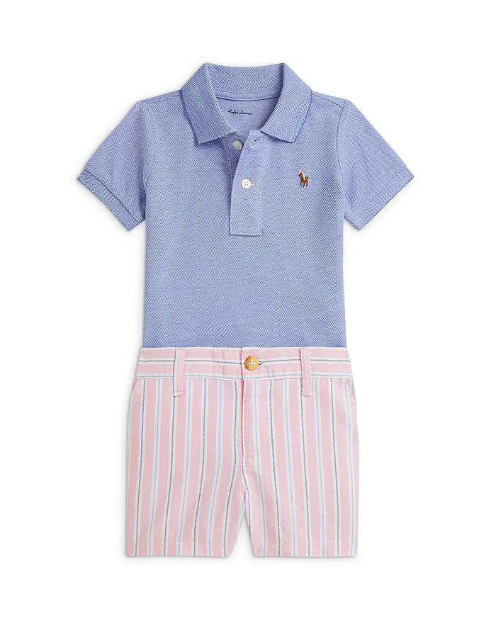 Ralph Lauren Polo Boys' Oxford Mesh Polo Shirt & Striped Shorts - Baby