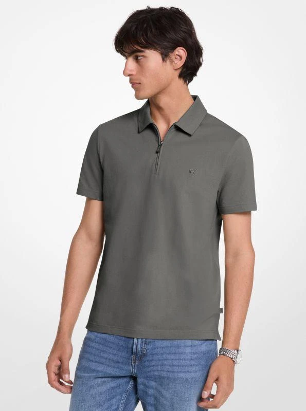 Michael Kors Cotton Blend Piqué Zip-Up Polo Shirt 1