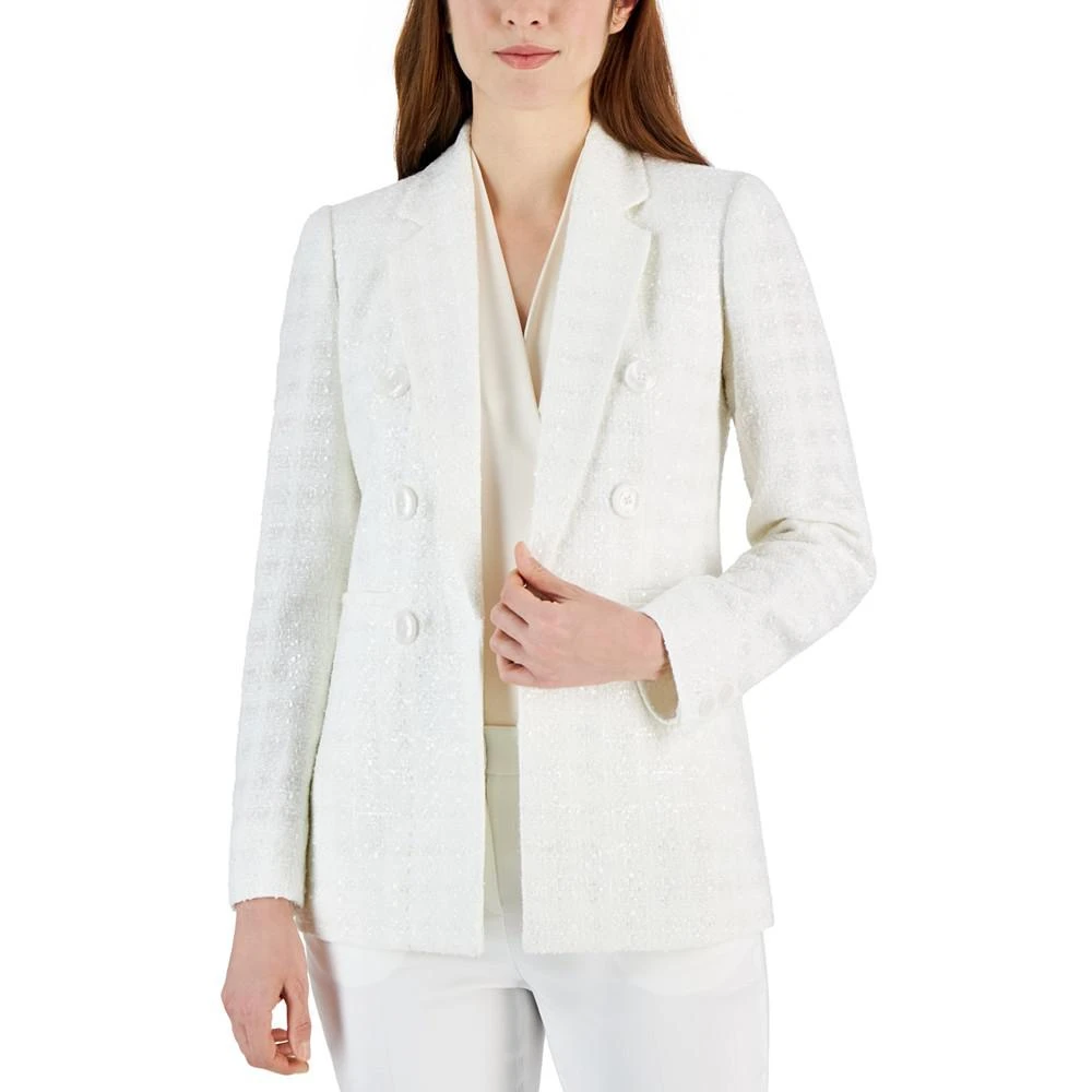 Anne Klein Women's Eyelash Tweed Shimmer Faux-Double-Breasted Blazer 4