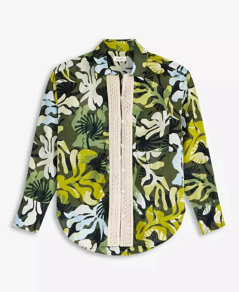 On 34th Women's Leaf-Print Crochet-Trim Shirt, Exclusively at Macy's 5