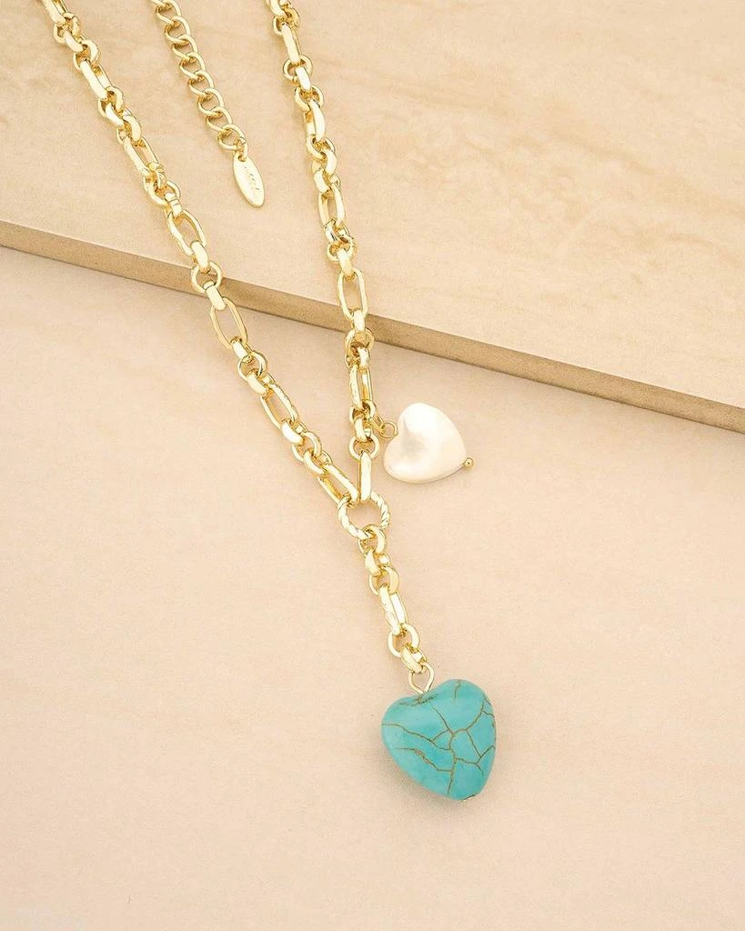 Ettika Jewelry Turquoise & Mother of Pearl Heart 18K Gold Plated Lariat Necklace, 15" 2
