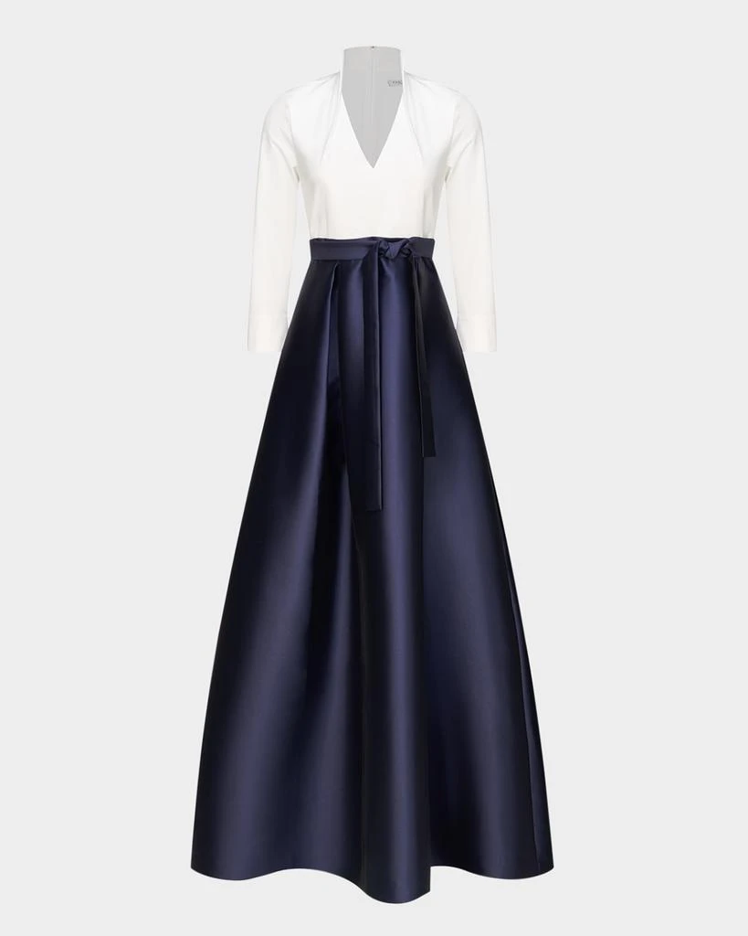 Kay Unger Phoebe 3/4-Sleeve Collared Poplin A-Line Gown - Dresses & Skirts  - Free Shipping - BeyondStyle