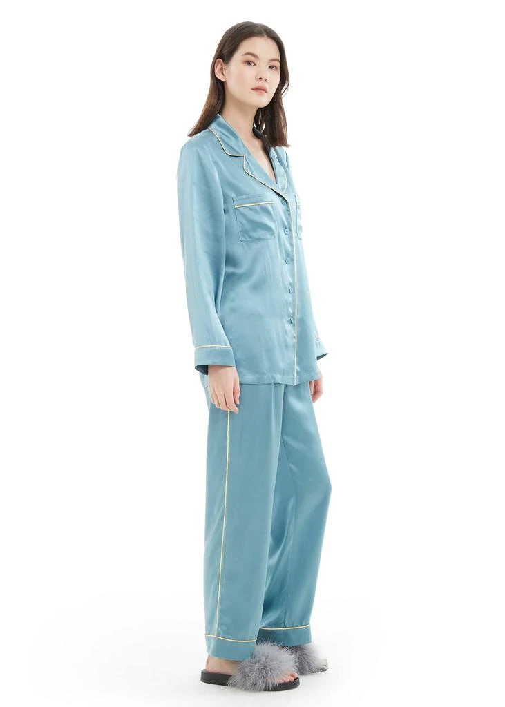 LILYSILK Women's 22MM Gold Piping Silk Pajamas Set 4