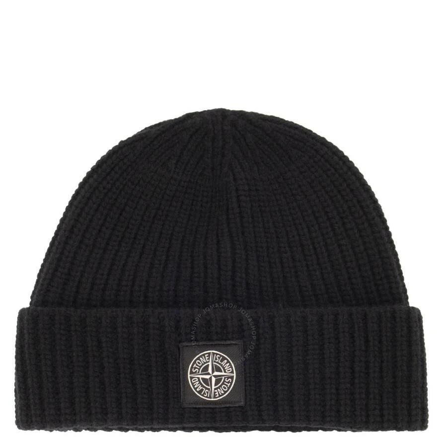 Stone Island Virgin Wool Beanie With Logo in Black 1