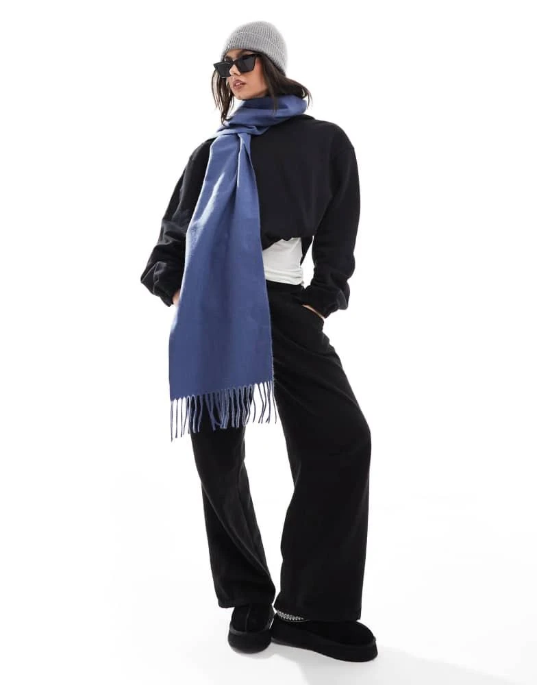 ASOS ASOS DESIGN woven tassels scarf in denim blue 1