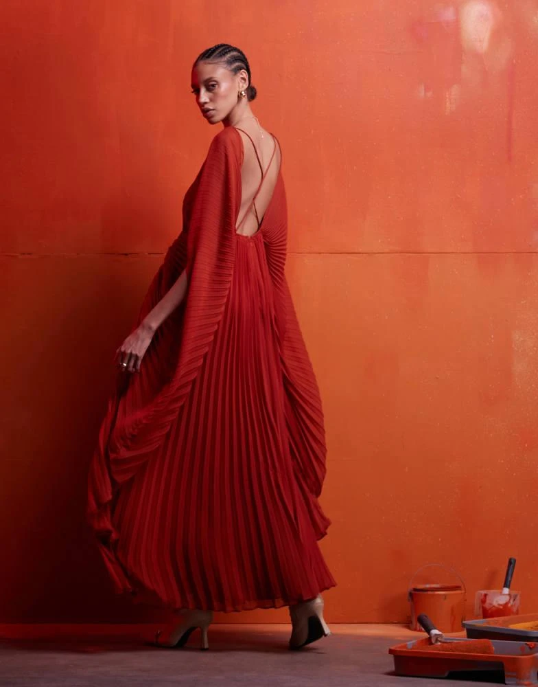 ASOS ASOS DESIGN ultimate blouson sleeve pleated maxi dress with deep V & twist back in rust 3