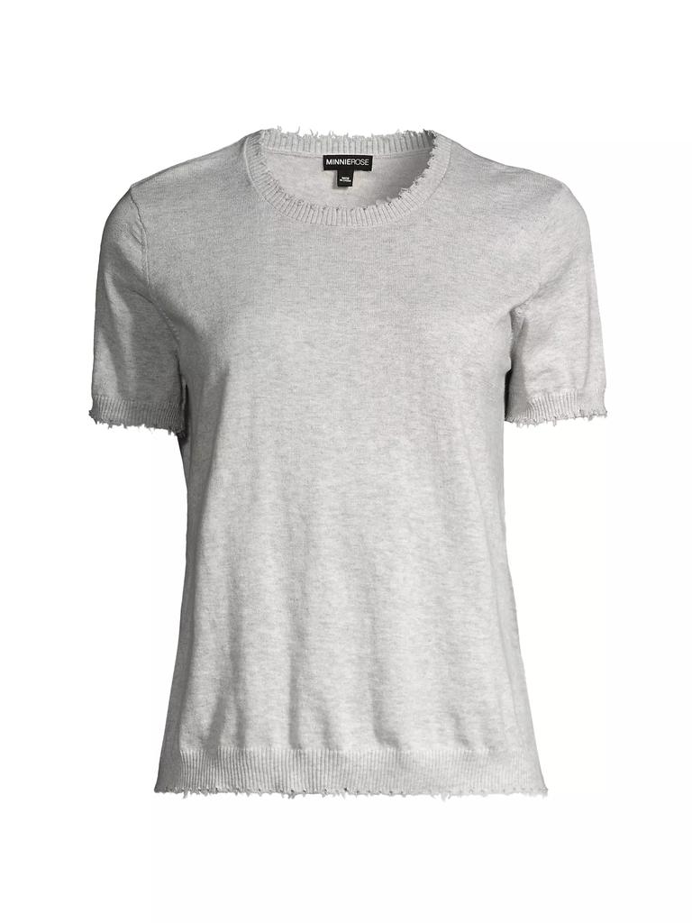 Minnie Rose Cotton-Cashmere Frayed Boxy T-Shirt