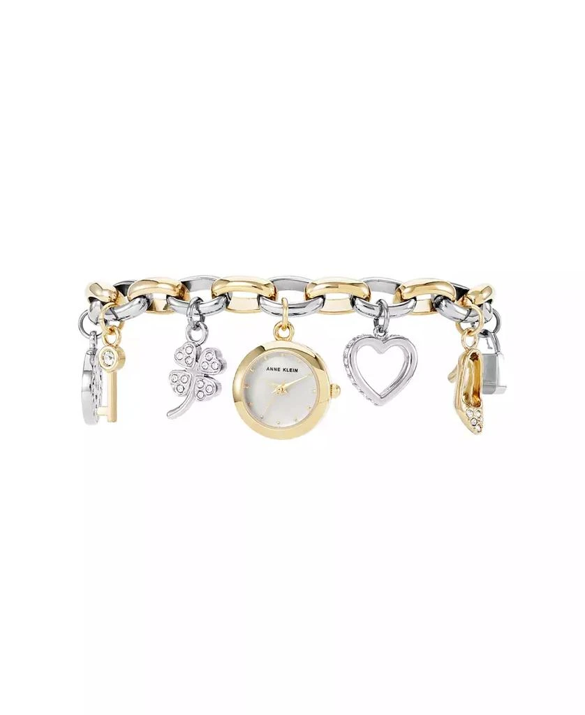 Anne Klein Women's Quartz Two-Tone Metal Alloy Crystal Accented Charm Bracelet Watch 4
