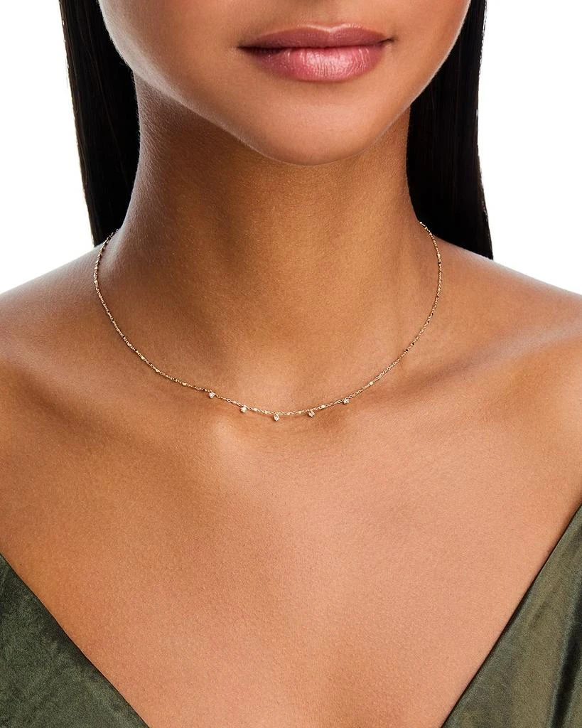 Zoe Chicco 14K Yellow Gold Prong Diamonds Dangling Square Bead Chain Necklace, 16" 2