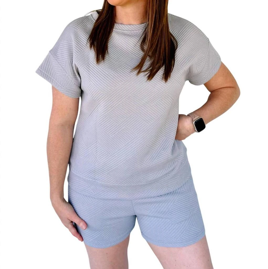 The Peach Brand The Peach Brand - Textured Short Sleeve Top And Drawstring Shorts Set