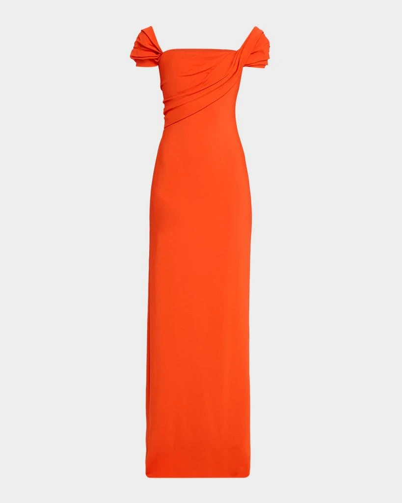 Oscar de la Renta Cap-Sleeve Draped Cady Column Gown