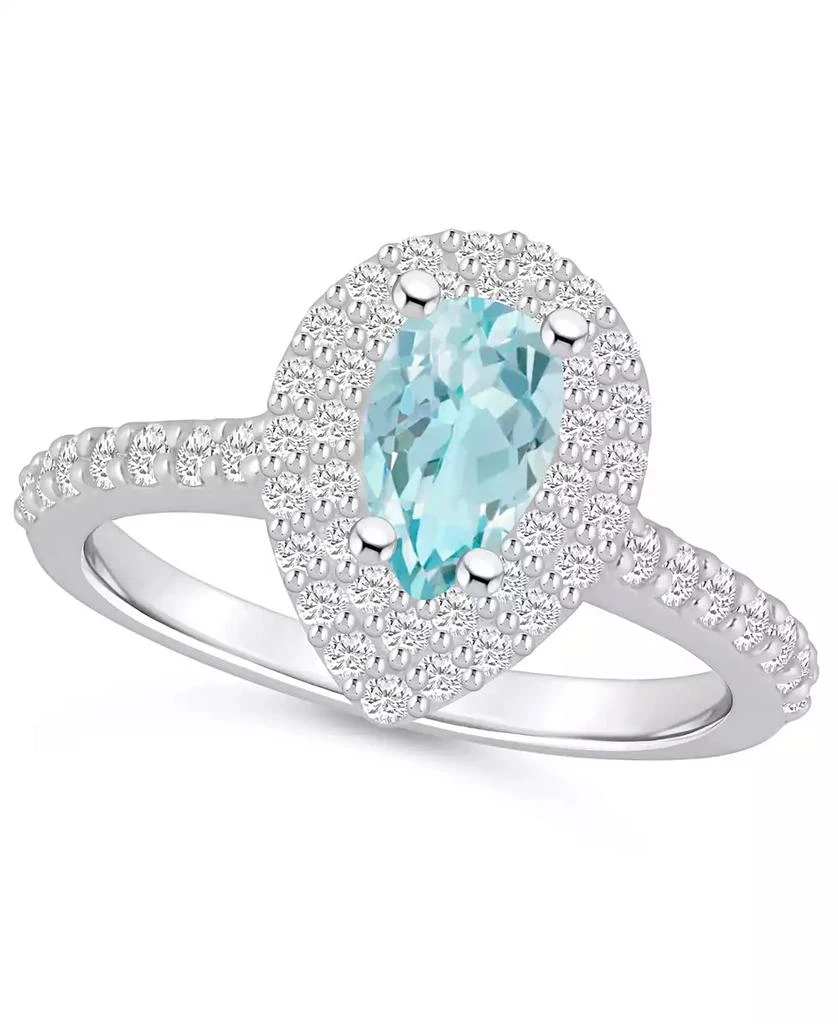 Macy's Aquamarine and Diamond Accent Halo Ring in 14K White Gold 1