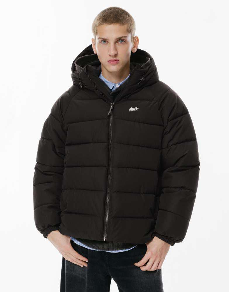 Pull&Bear Pull&Bear Stwd hooded puffer jacket in black - Coats