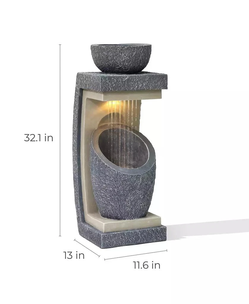 LuxenHome Gray Resin Column and Bowl Sculpture Outdoor Fountain with Lights 8