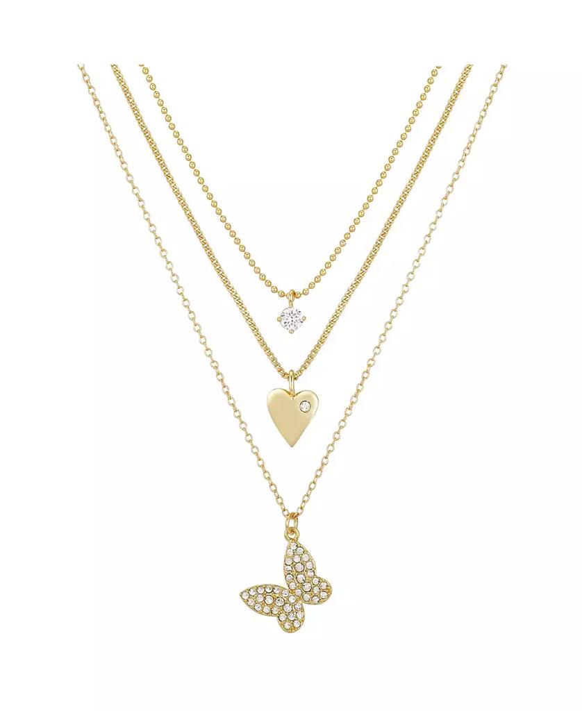 Unwritten 14K Gold Flash-Plated 3-Pieces Cubic Zirconia Butterfly Layered Pendants Set