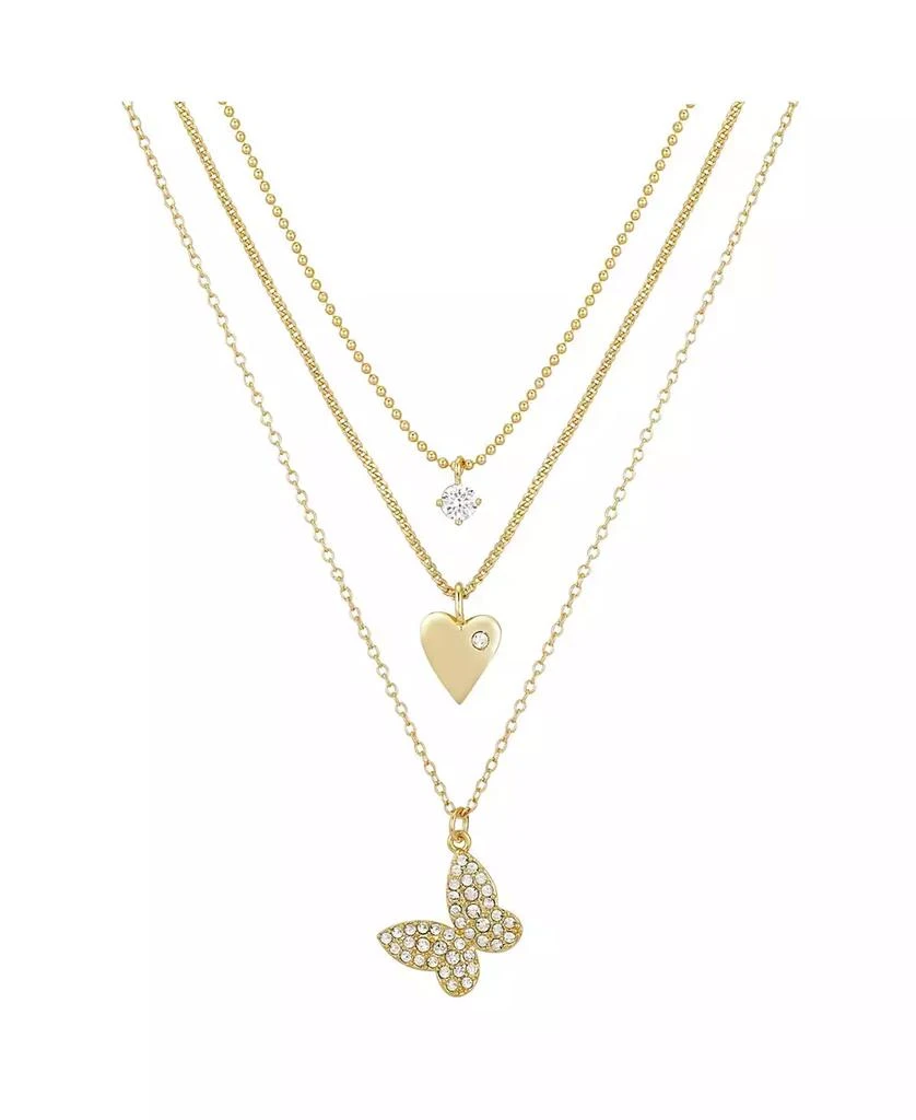 Unwritten 14K Gold Flash-Plated 3-Pieces Cubic Zirconia Butterfly Layered Pendants Set 1