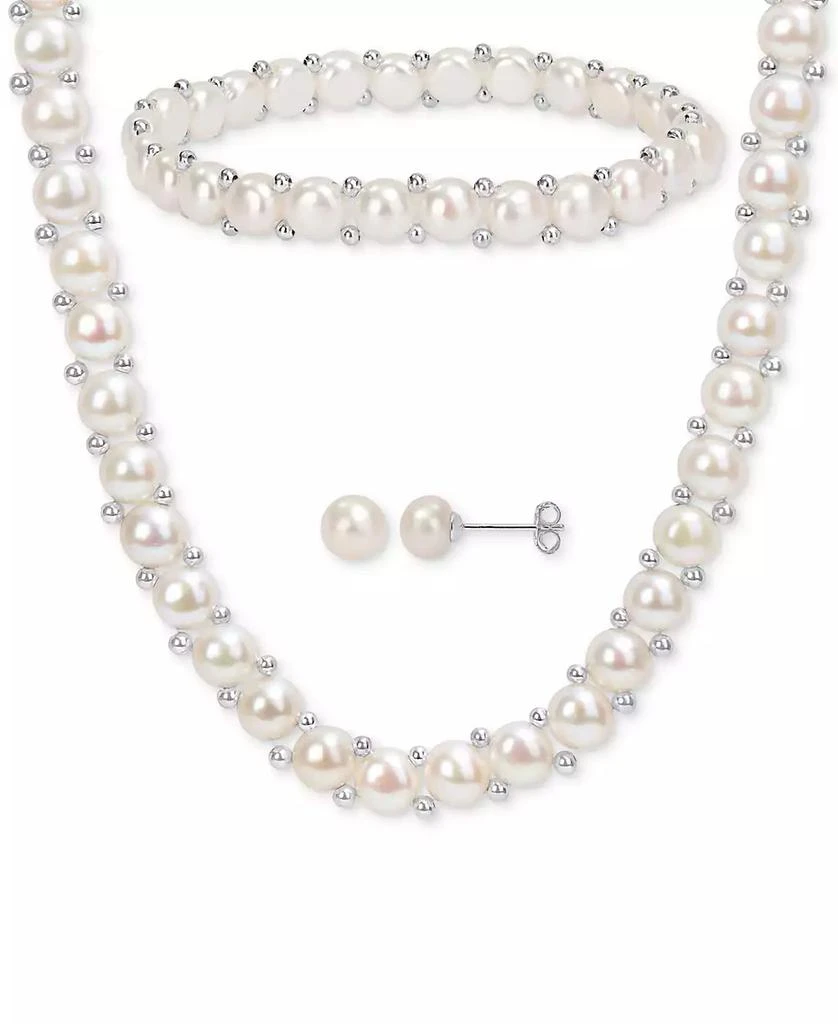 Macy
s 3-Pc. Set Cultured Freshwater Pearl (6-7-1/2mm) Beaded Strand Necklace (17"), Stretch Bracelet
Stud Earrings in Sterling Silver
