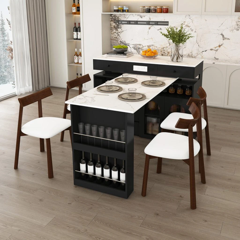 Streamdale Furniture Streamdale Kitchen Island Set with 4 Chairs, Extendable 
Rotating Table, MDF Marble Veneer 5